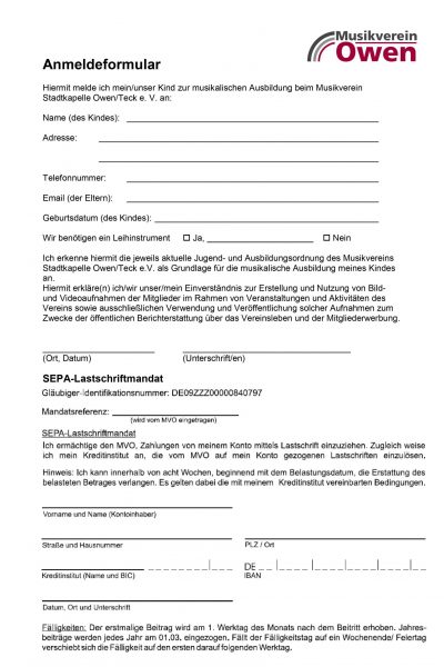 Anmeldung zur musikalischen Ausbildung Kind